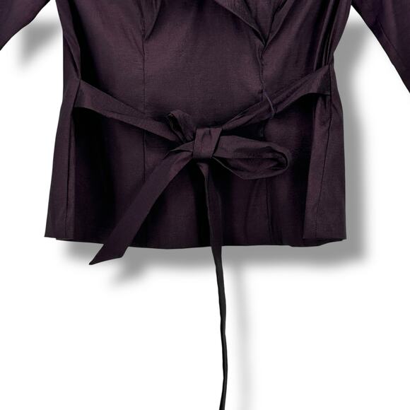 Alex Evenings Tie Waist Shawl Collar Taffeta Belted Top Shirt Womens Sz S Plum - Picture 3 of 9
